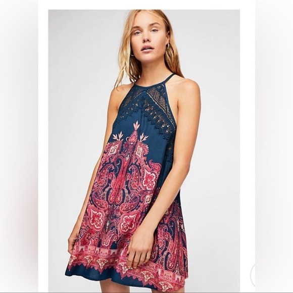 Free People Dresses & Skirts - NWOT Free People Intimately Bohemian Navy and Pink Dress. Trapeze style. Size S